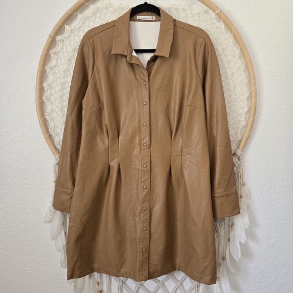 Abercrombie & Fitch Dresses & Skirts - NWOT Abercrombie & Fitch Vegan Leather Brown Women's Snap Front Blazer Dress XL